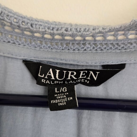 RALPH LAUREN Slub Jersey Flutter-Sleeve Top, Dust Blue, Size L - Picture 2 of 5